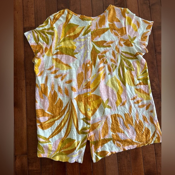 C&C California Women’s Tropical Orange and Pink Print 100% Linen T Shirt Size 1X - Picture 8 of 8